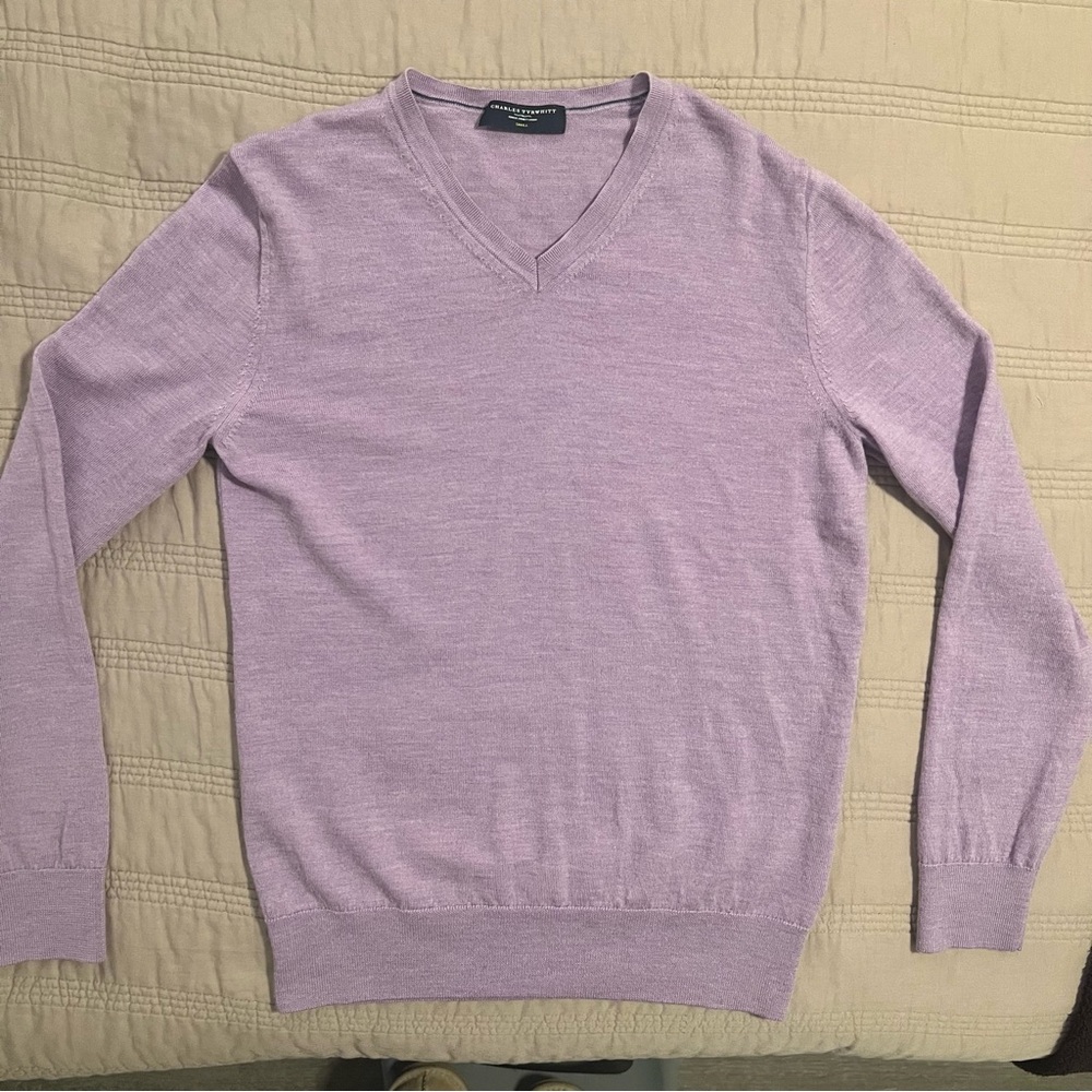 Charles Tyrwhitt Lavender V-Neck merino wool Sweater - Picture 3 of 5